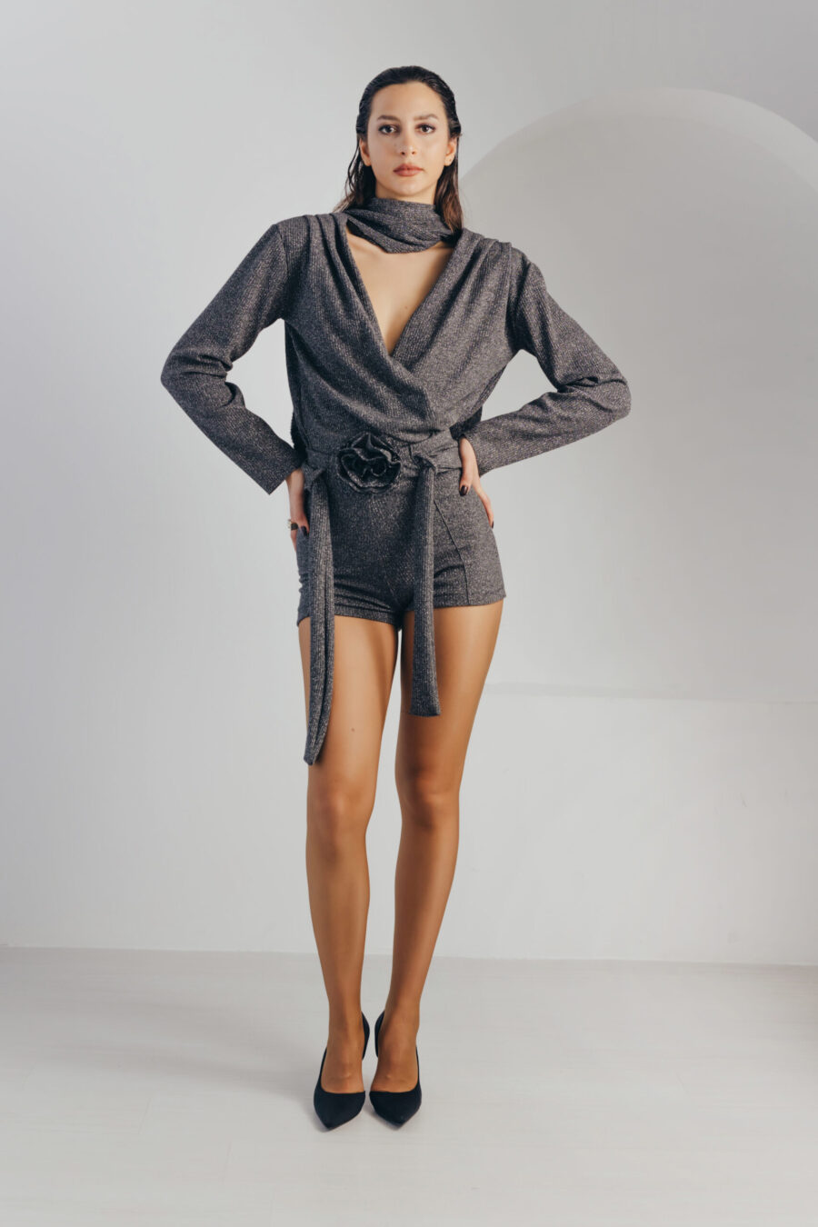 Glitter grey short & top
