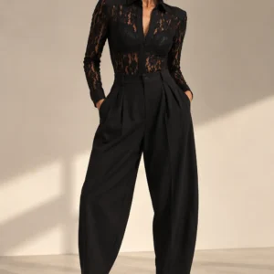 LACE BODYSUIT — BLACK
